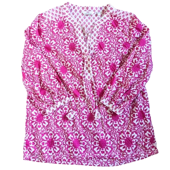 Vineyard Vines Pink Tile Print Mixed Medallion Top Blouse SMALL - Picture 2 of 3